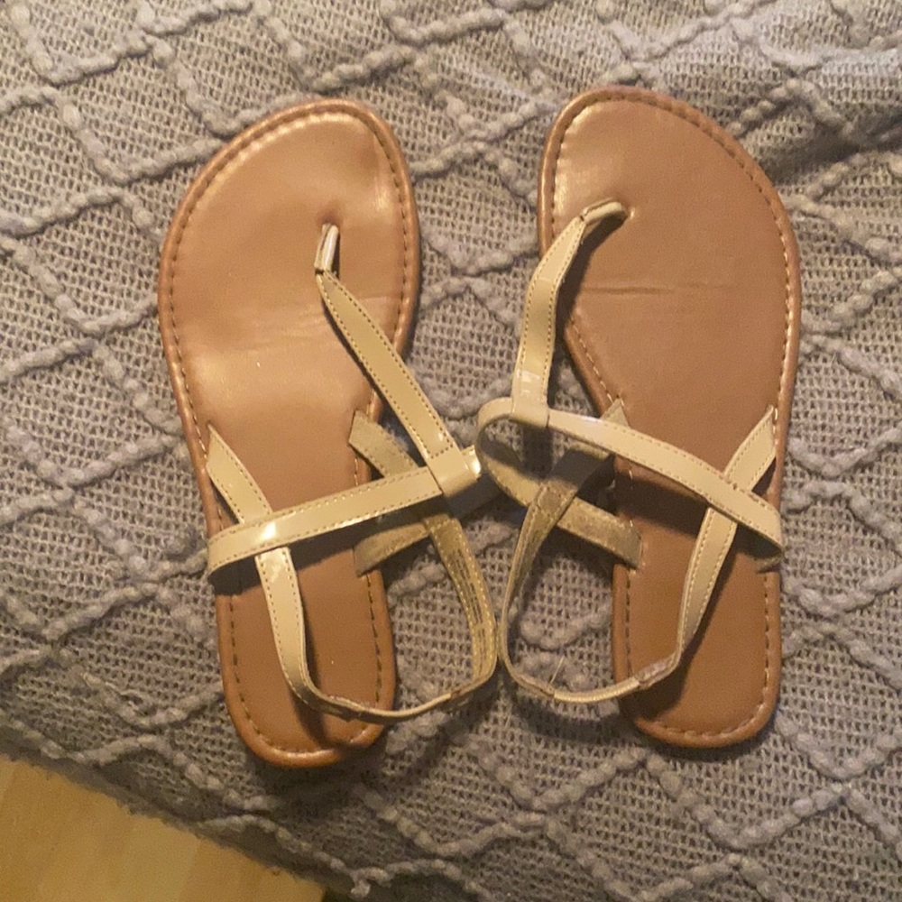 Women's Neutral Strappy Flat Sandals - Beige